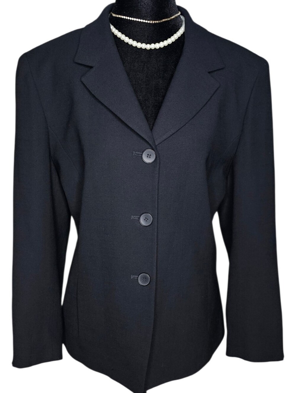 Vintage Jones New York 100% Worsted Wool Black Blazer Size 14 Made in USA